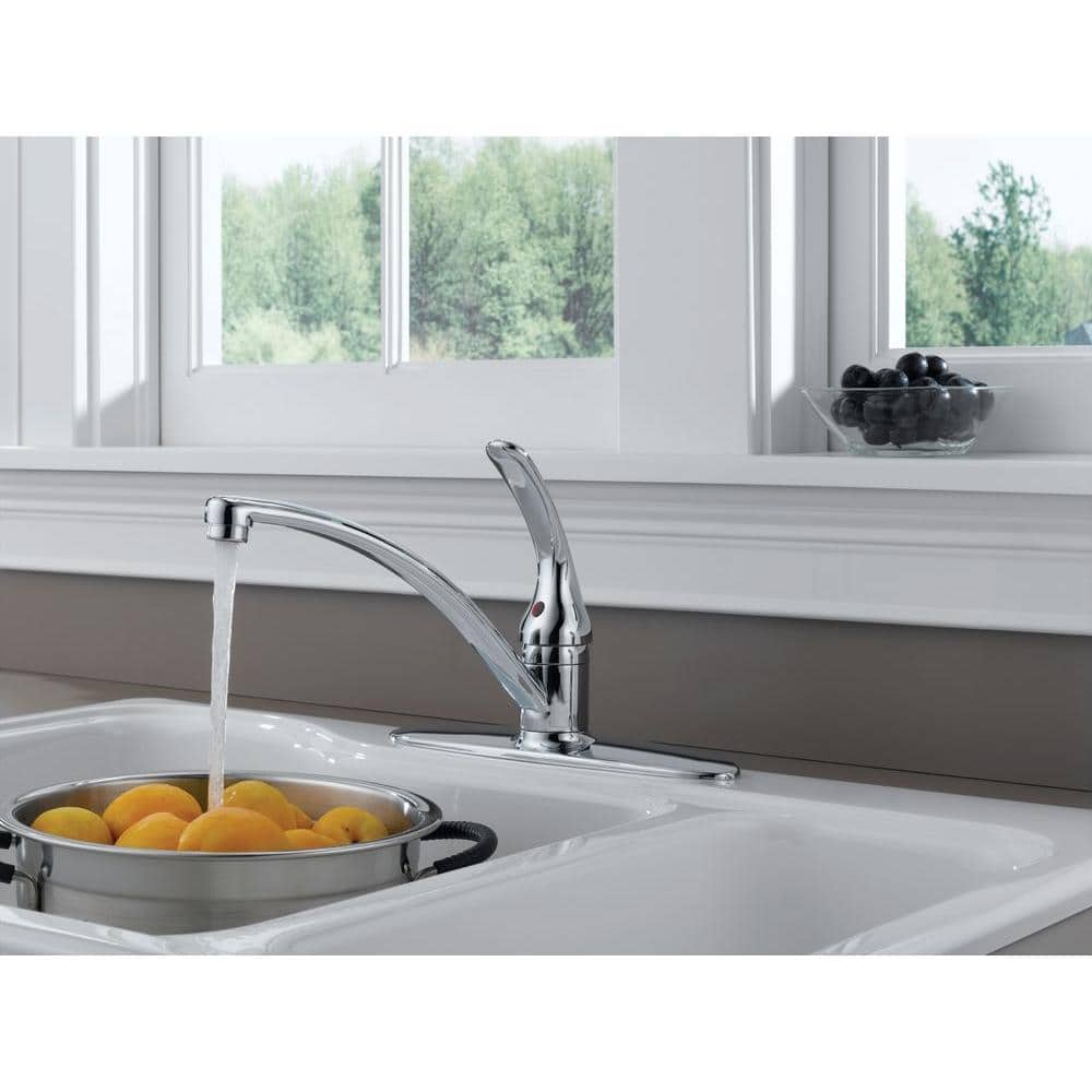 Delta Chrome Single Handle Kitchen Faucet with Swivel Spout