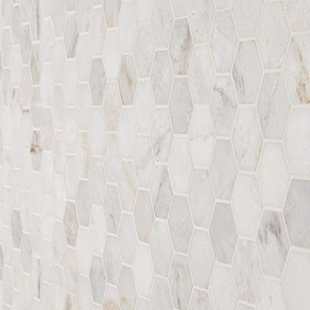 Frost White Polished Marble Hexagon Mosaic Tile 12" x 12"