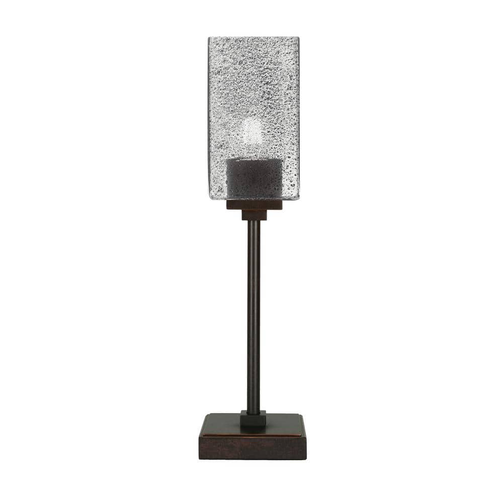 Quincy 17.75 in. Dark Granite Bedside Accent Lamp with 3.5 in. Square Smoke