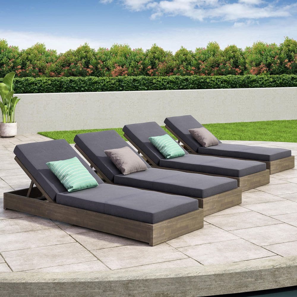 Mossbloom Patio Solid Wood Adjustable Outdoor Chaise Lounge with Dark Grey Cushions, Gray, (Set of 4) price history on PriceWatchPro