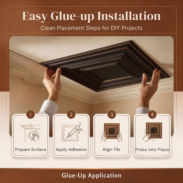 Schoolhouse 2 ft. x 2 ft. PVC Glue-up or Lay in Faux Tin Ceiling Tile in Antique Copper ( 100 sq.ft. / case )