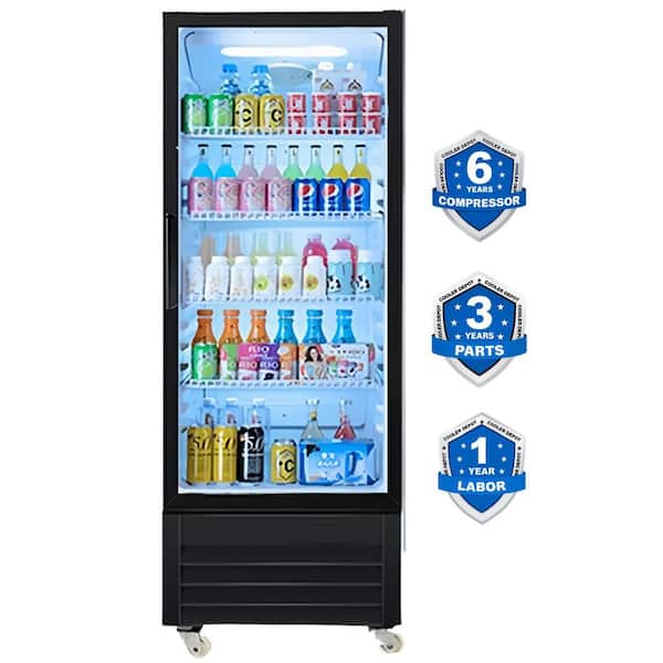 27 in. W 15 cu. ft. Commercial Upright 1-Glass Door Refrigerator Beverage Cooler in Black
