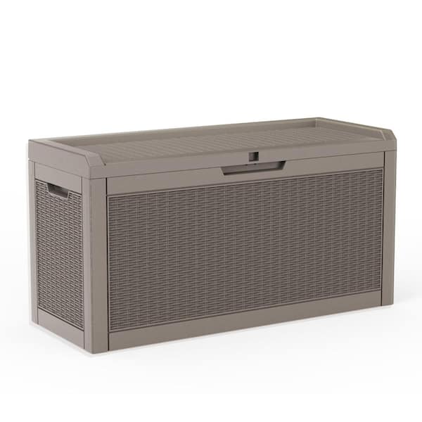 60 Gallon Rattan-Style Lockable Deck Box, Water Resistant Resin
