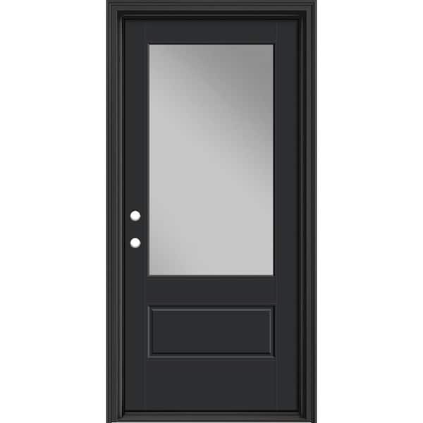 Masonite Performance Door System 36 in. x 80 in. VG 3/4-Lite Right-Hand Inswing Clear Black Smooth Fiberglass Prehung Front Door