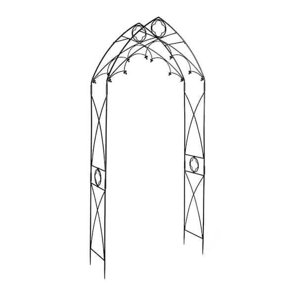Classic Gothic Style Quatrefoil Garden Arbor, 112.5 Inch Tall, Graphite Powder Coated Finish
