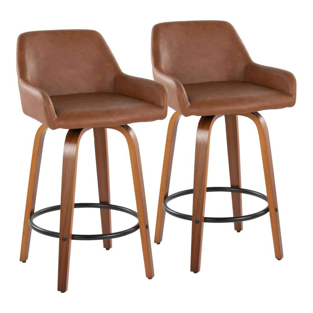 Daniella 25.5 in. Camel Faux Leather, Walnut Wood and Black Metal Fixed-Height Counter Stool (Set of 2) price history on PriceWatchPro