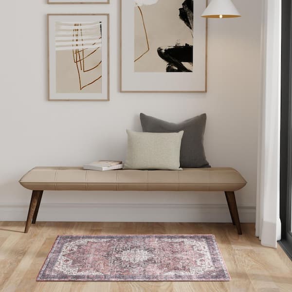 Washables Red 3 ft. x 5 ft. Center medallion Traditional Area Rug