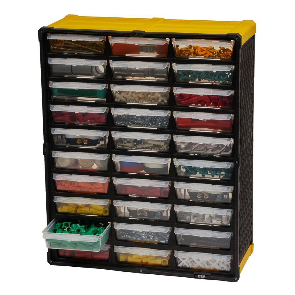 24 Compartment Parts Rack And Small Part Organizer With Removable Bins In Yellow 