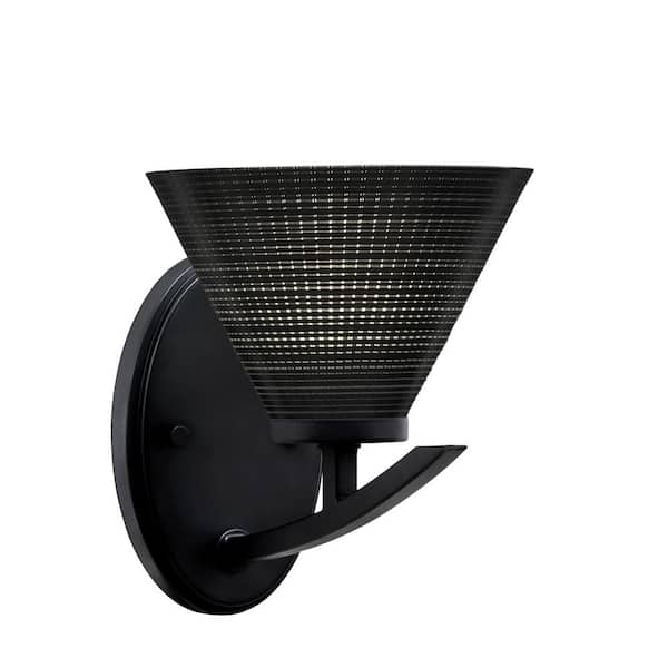 Unbranded Siena 1-Light Matte Black Downlight Wall Sconce with Black Matrix Glass Shade