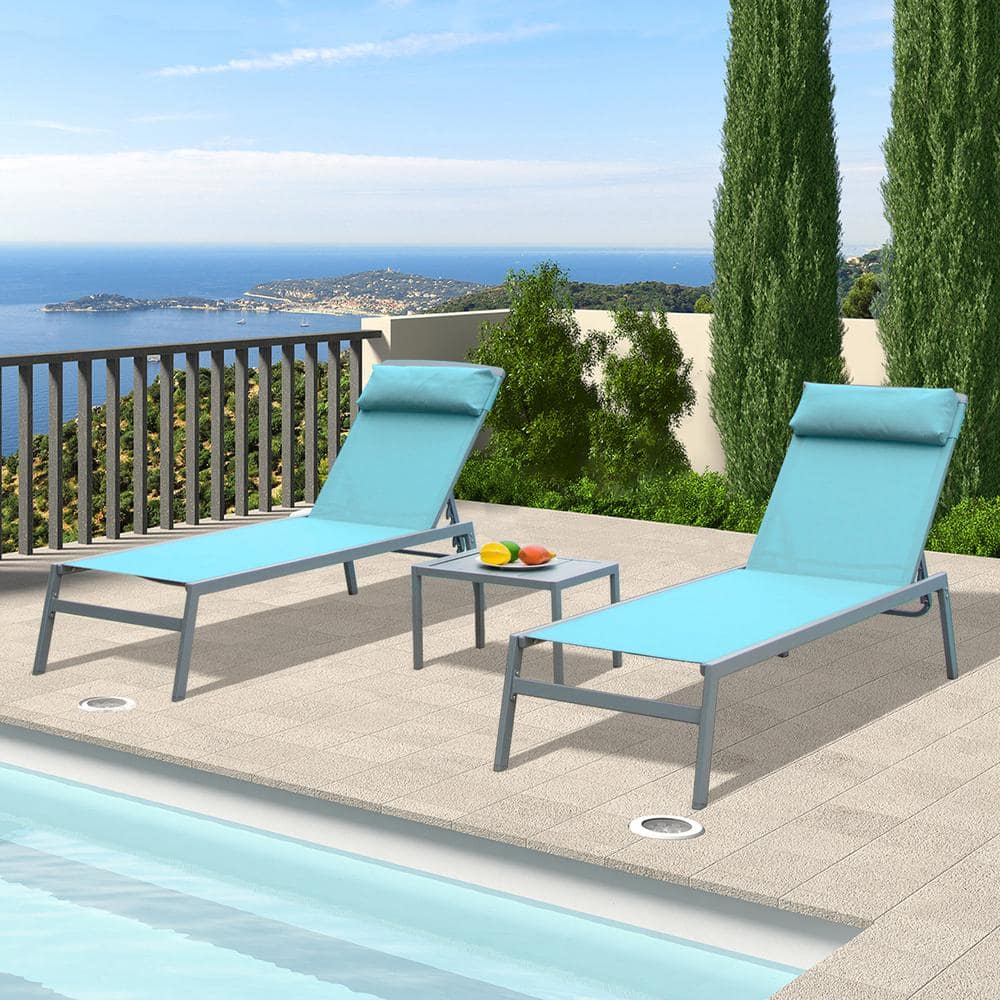 All Weather Outdoor Aluminum Turquoise Blue Chaise Lounge Set of 3 price history on PriceWatchPro