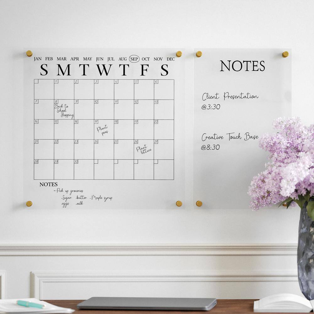 Clear Acrylic Wall Calendar and Notes Board Set with Marker