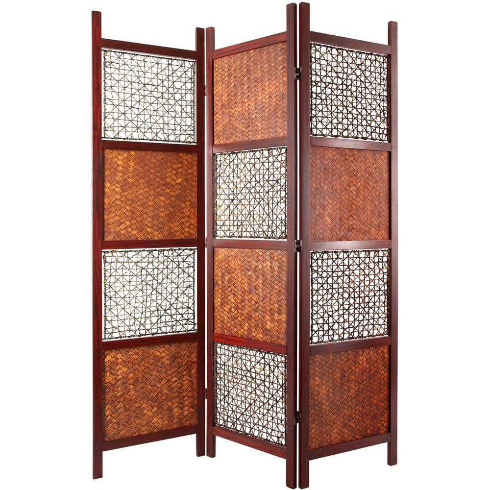 Oriental Furniture 6 Ft Multi Color 3 Panel Bamboo Leaf Room Divider Ssbamleaf The Home Depot