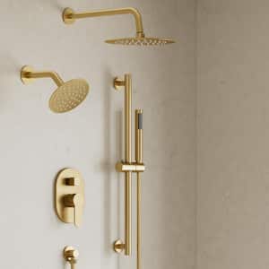 3-Spray Wall Mounted 10 and 6 in. Dual Shower Head and Handheld Shower Head in Brushed Gold (Valve Included)