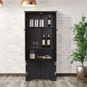 Accent Black Storage Cabinet Adjustable Shelves Antique 2-Door Floor Cabinet