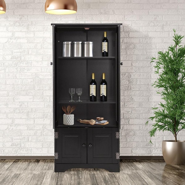 Accent Black Storage Cabinet Adjustable Shelves Antique 2-Door Floor Cabinet