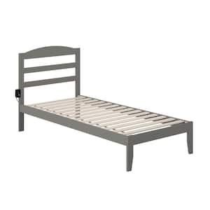 Warren 38-1/4 in. W Grey Twin Extra Long Solid Wood Frame with Attachable USB Device Charger Platform Bed