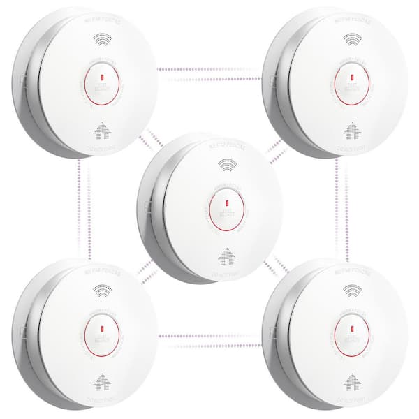 10-Year Battery Powered Wireless Interconnected Smoke and Carbon Monoxide Detector with Voice Alarm(5-Pack)