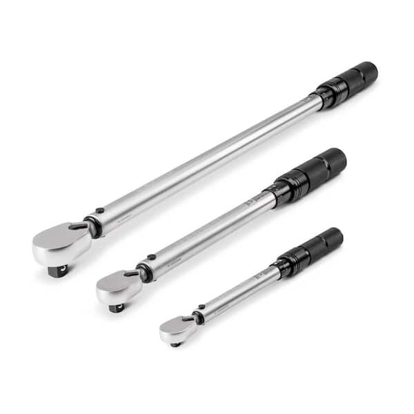 1/4,3/8,1/2 Inch Drive Dual-Direction Micrometer Torque Wrench Set, 3-Piece (20-200 in-lb, 10-100 ft-lb, 40-300 ft-lb)