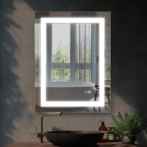 24 in. W x 32 in. H Rectangular Framed Wall Mounted Bathroom Vanity Mirror in Silver with Anti-Fog LED Light