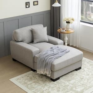 Gray Velvet Upholstered Square Arm Chaise Lounge, Sleeper Sofa with Pillow, Solid Wood Legs