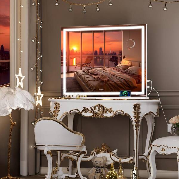 Hasipu White 30 in. W x 40 in. H LED Makeup Mirror, Lighted Makeup Mirror with Dimmable 3 Modes, Touch Screen Control ZAW9002LS-W Hasipu White 30 in. W x 40 in. H LED Makeup Mirror, Lighted Makeup Mirror with Dimmable 3 Modes, Touch Screen Control ZAW9002LS-W