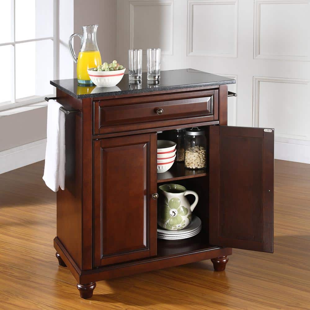 Vintage Mahogany Cambridge Kitchen Island with Black Granite Top