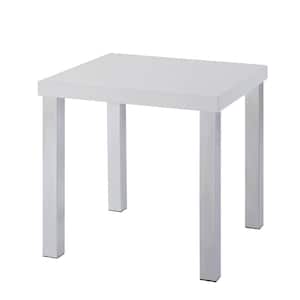 Harta 22 in. White High Gloss and Chrome 22 Square Wood End Table with Wood Frame