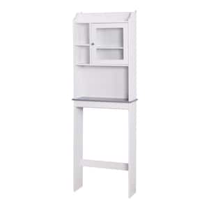 23.22 in. W x 7.5 in. D x 68.11 in. H White Freestanding Linen Cabinet with Glass Door