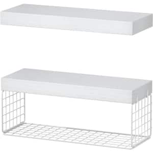 15.7 in. W x 6.7 in. D White Decorative Wall Shelf, Bathroom Shelves Over Toilet, Set of 2