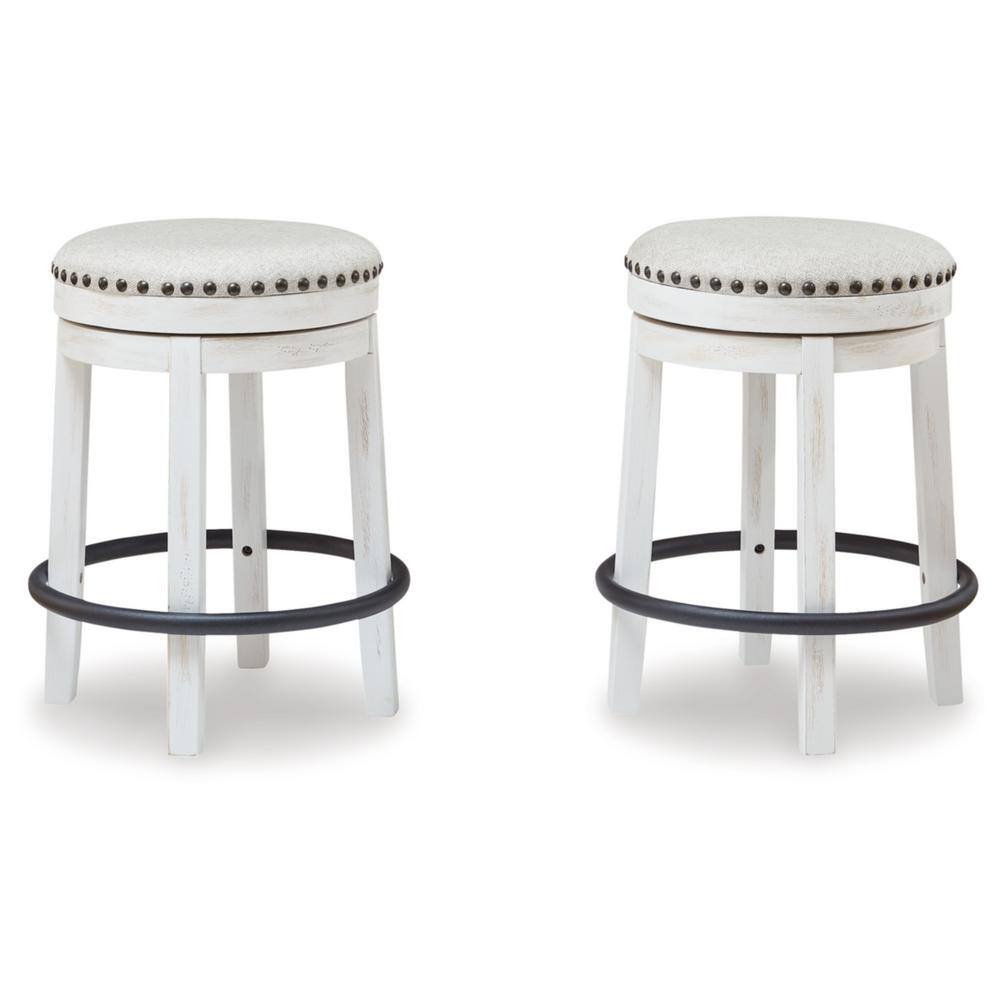 Transitional Beige Cushioned Swivel Barstool with Black Metal Footrest