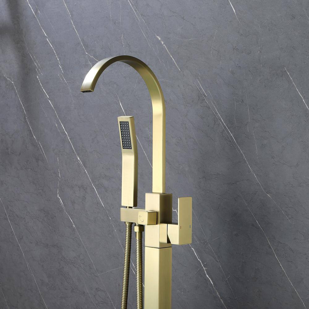 Gold Brass Freestanding Tub Faucet with Hand Shower