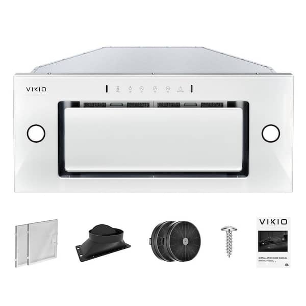VIKIO 30 in. 900 CFM Convertible Insert Range Hood in Stainless Steel/White Glass LED Charcoal Filter Gesture Touch Control