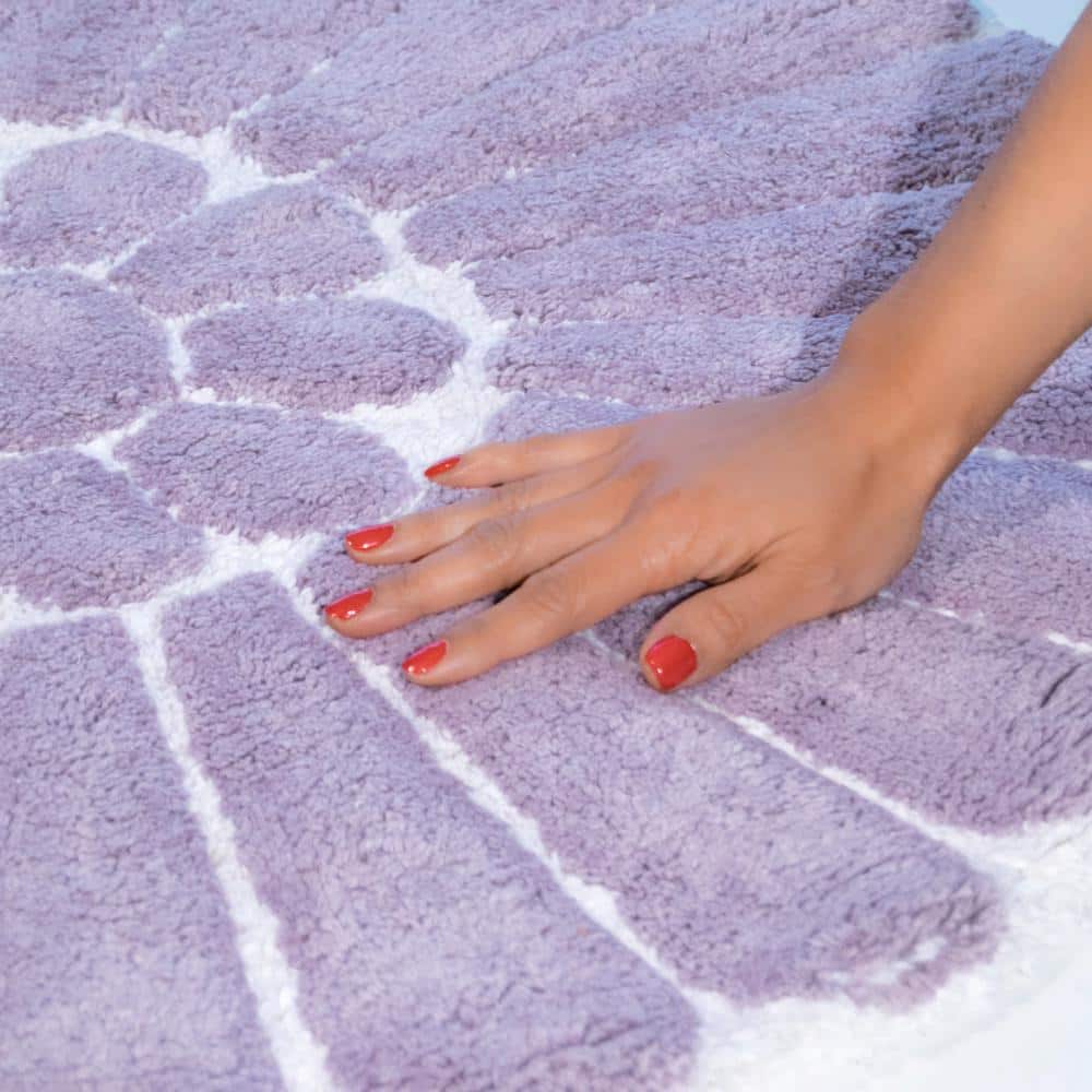 Lilac and White Cotton Floral Bath Rug Set, 2-Piece
