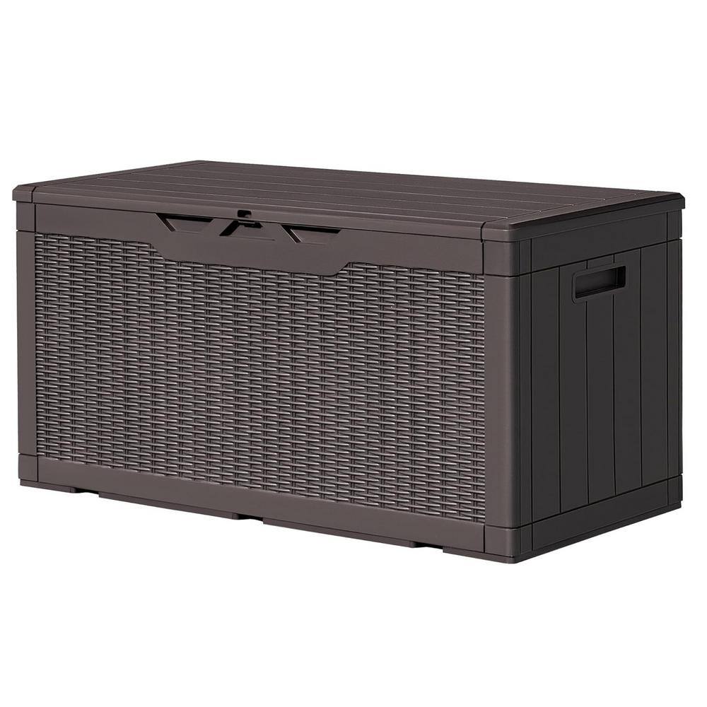 100 Gal. Large Dark Brown Resin Deck Box with Side Handles and Lockable Lid