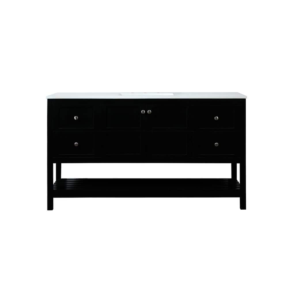Simply Living 60 in. Single Bathroom Vanity in Black with Quartz Vanity Top