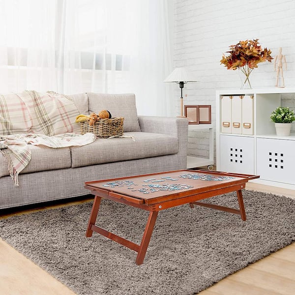 Folding Puzzle Table - Walnut Tone Jigsaw Table