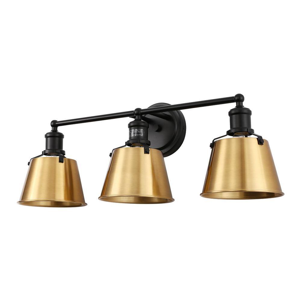 24 in. 3-Light Black and Gold Modern Bell Vanity Light for Bathroom Mirror with Metal Shades price history on PriceWatchPro