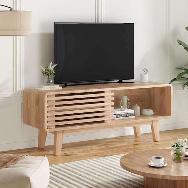 Lirago Wood TV Stand for Up to 59 in. TVs Entertainment Center with Storage in Beige