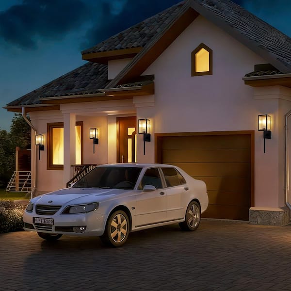 20 in. 1-Light Black Indoor/Outdoor Wall Light Fixtures Outdoor Wall Lantern Sconce with Ribbed Glass Shade (1-Pack)