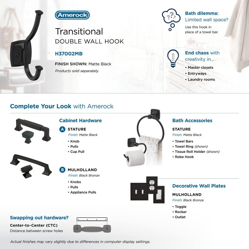 Matte Black Double Prong Decorative Metal Wall Hook