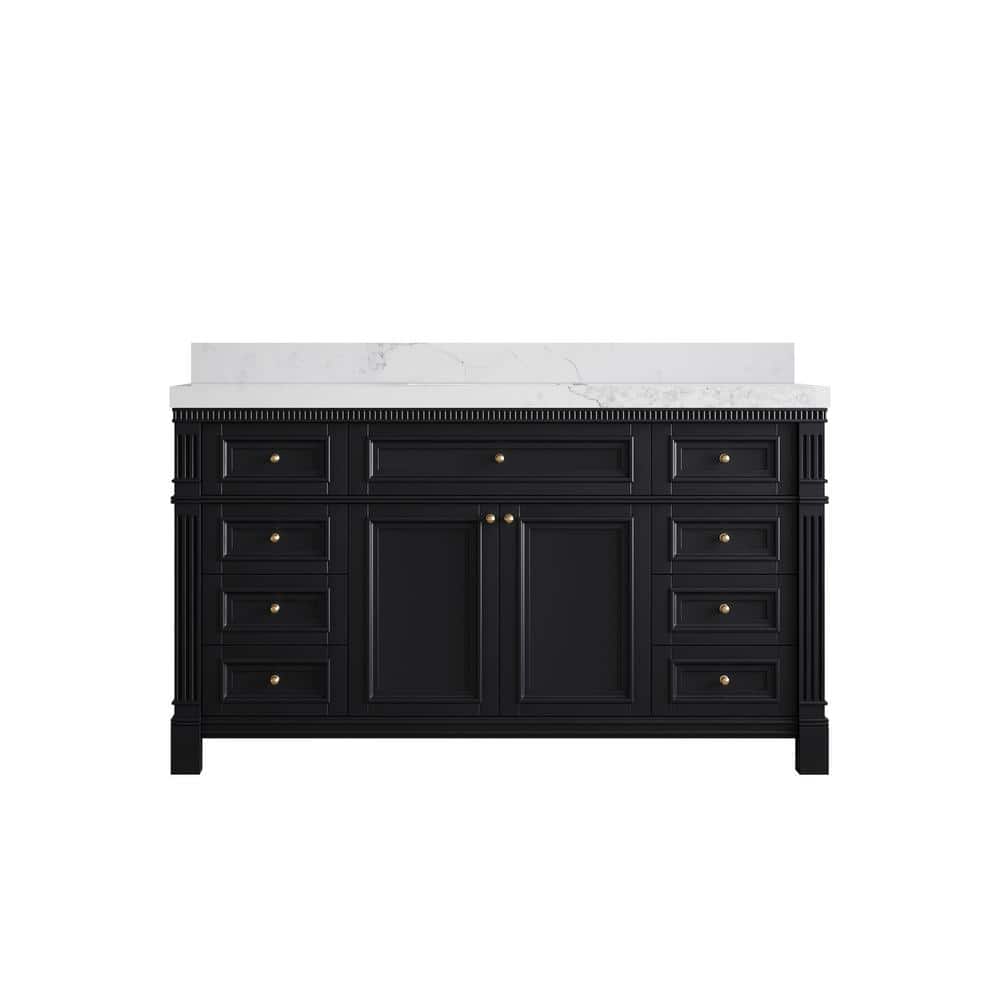 Paris 60 in. W x 22 in. D x 36 in. H Single Sink Bath Vanity in Black with 2 in. Calacatta Nuvo qt. Top price history on PriceWatchPro