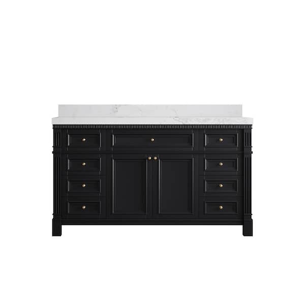 Willow Collections Paris 60 in. W x 22 in. D x 36 in. H Single Sink Bath Vanity in Black with 2 in. Calacatta Nuvo qt. Top