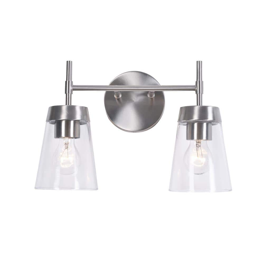 Delgado 15 in. 2-Light Brushed Steel Vanity Light with Clear Glass Shades -  Kenroy Home, 93982BS