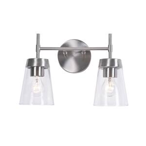 Delgado 15 in. 2-Light Brushed Steel Vanity Light with Clear Glass Shades