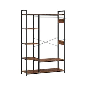 Billie Rustic Brown Wood Hall Tree with Side Storage Shelves for Entry