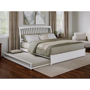 Roslyn White Solid Wood Frame King Platform Bed with Panel Footboard and Twin XL Trundle