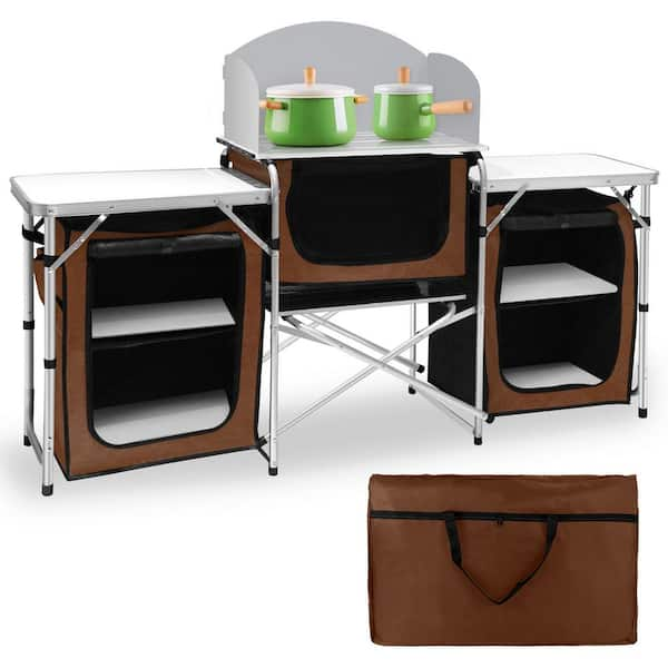 SEEUTEK Trigg Brown Outdoor Camping Kitchen with 3 Zippered Bags ...