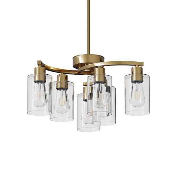 21.7" 5-Light Gold Modern Chandelier Height-Adjustable Hanging Light Fixtures for Kitchen Island, Living Room with