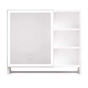 31.5 in. W x 27.56 in. H Rectangular White Metal Medicine Cabinet with Mirror, LED Lights, Towel Rails