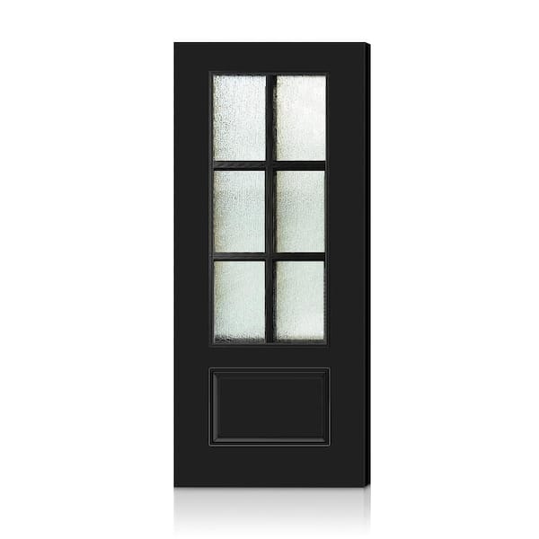 36 in. x 80 in. Reversible Decorative Glass Black Modern Exterior Fiberglass Front Door Slab Door